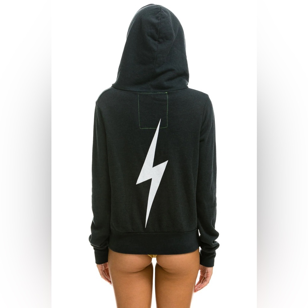 Aviator Nation Bolt Hoodie, CHARCOAL, XS, White Lightning Bolt